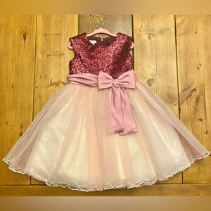 Bonnie Jean Girls Red Sequins Pink Bow Sash Holiday Party Dress